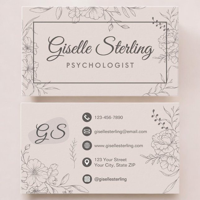 Psychologist Floral Botanical Elegant Script Visitenkarte (Von Creator hochgeladen)