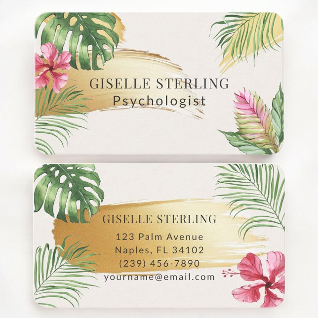 Psychologist Tropical Palm Trees Gold Visitenkarte (Von Creator hochgeladen)