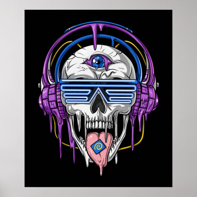 Psytrance Rave Skull Poster (Vorne)
