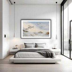 Ptarmigan stürzt im Winter ab und fliegt über den  Poster