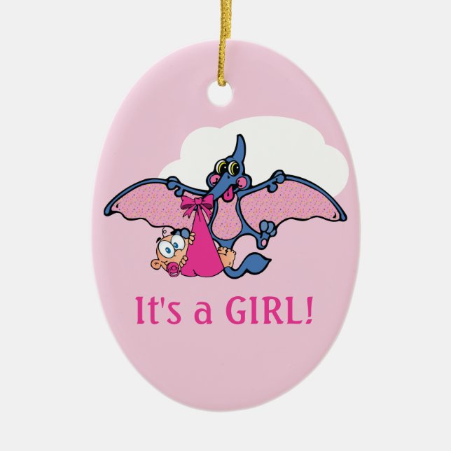 Pterodactyl Dinosaur Es ist eine Girl Baby Dusche Keramikornament (Vorne)