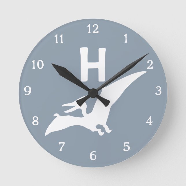 Pterodactyl Dinosaur Monogram Nursery Wall Clock Runde Wanduhr (Vorderseite)
