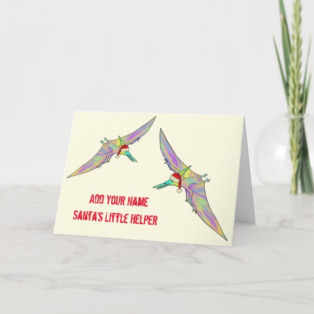 Pterodactyl Festive Dinosaur Funny Santa Slogan Karte (Vorderseite)
