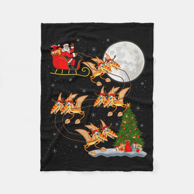 Pterodactyls Dinosaur Bird Santa Sleigh Flying Chr Fleecedecke (Vorderseite)