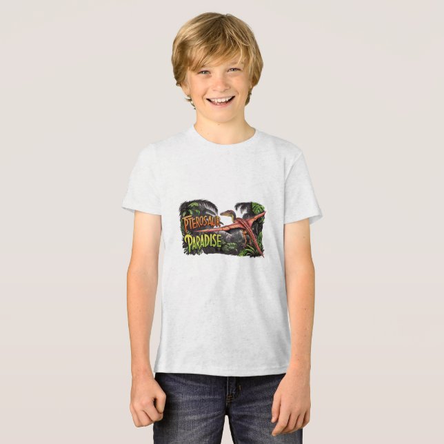 Pterosaur Paradise - Flying Dinosaur Jungle Scene Tri-Blend Shirt (Vorderseite voll)