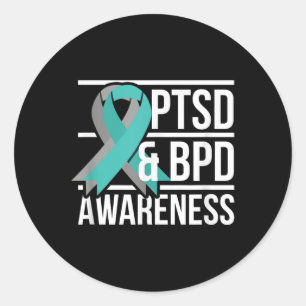 Ptsd & amp; BPD-Bewusstsein, Aquamarine und graue  Runder Aufkleber