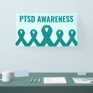 PTSD Awareness Aquamarin Ribbon Banner