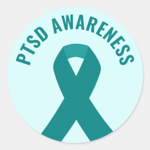 PTSD Awareness Aquamarin Ribbon Runder Aufkleber