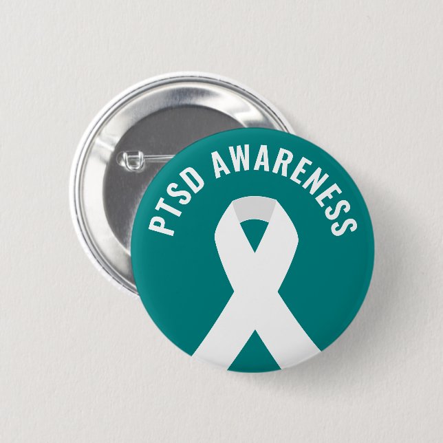 PTSD Awareness Ribbon Aquamarin Button (Vorne & Hinten)