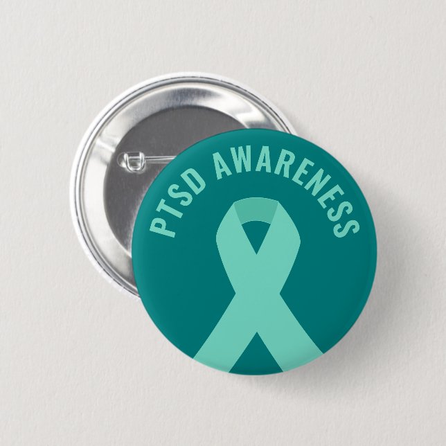 PTSD Awareness Ribbon Aquamarin Button (Vorne & Hinten)