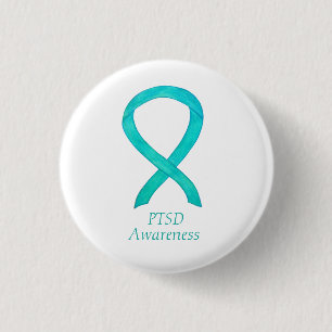 PTSD Awareness Ribbon Aquamarine Kunst Buttone Button