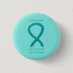 PTSD Awareness Ribbon Aquamarine Kunst Buttone Button