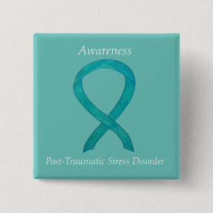 PTSD Awareness Ribbon Aquamarine Kunst Buttone Button