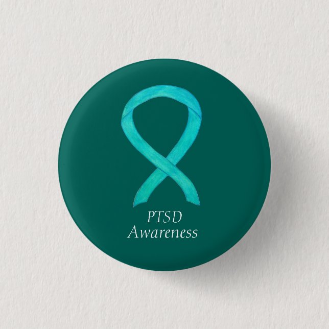 PTSD Awareness Ribbon Aquamarine Kunst Buttone Button (Vorderseite)
