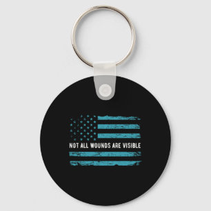 Ptsd Awareness US Flag in Aquamarin Color T Warrio Schlüsselanhänger