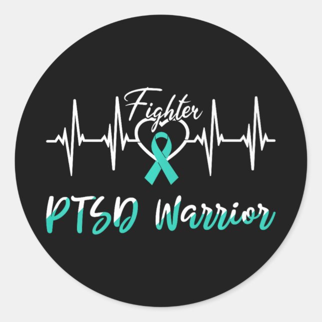Ptsd Awareness Warrior Heartbeat Kampf Aquamarine  Runder Aufkleber (Vorderseite)
