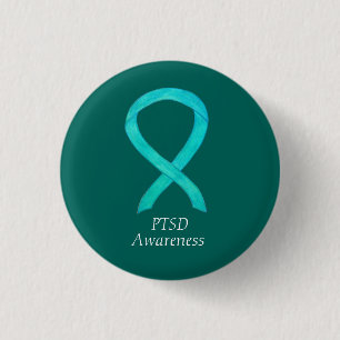 PTSD-Bewusstseins-Schleife Türkis Benutzerdefinier Button