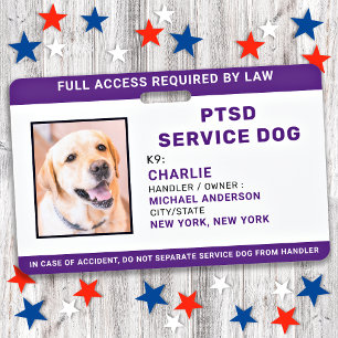 PTSD Service Dog Einfache Personalisierte Foto-ID Ausweis