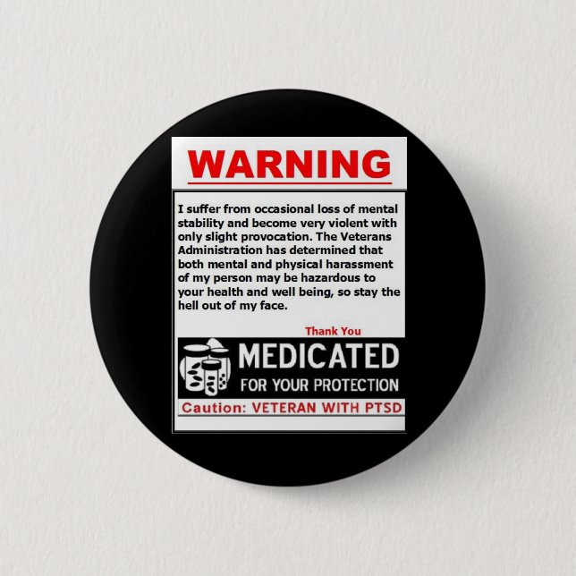 PTSD WARNING Knopf Button (Vorderseite)