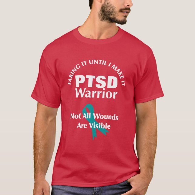 PTSD Warrior Aquamarin Awareness Ribbon T-Shirt (Vorderseite)