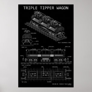 PTW Dreifach-Kippwagen "Blaupause" Größen optional Poster