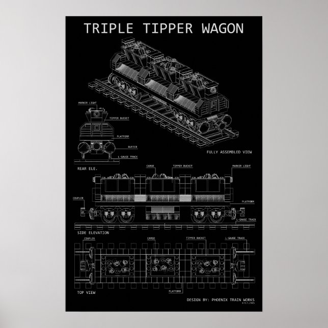 PTW Dreifach-Kippwagen "Blaupause" Größen optional Poster (Vorne)