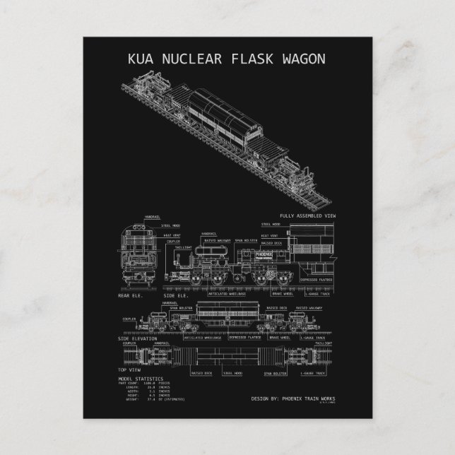 PTW KUA Nuclear Flask Train Wagon "Blaupause" Postkarte (Vorderseite)