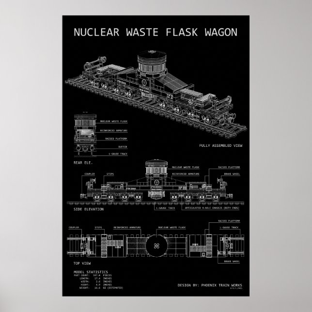 PTW Nuclear Waste Flask Wagon "Blaupause" Poster (Vorne)