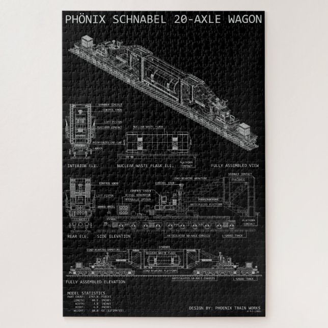 PTW Schnabel Train Wagon "Blaupause" groß Puzzle (Vertikal)