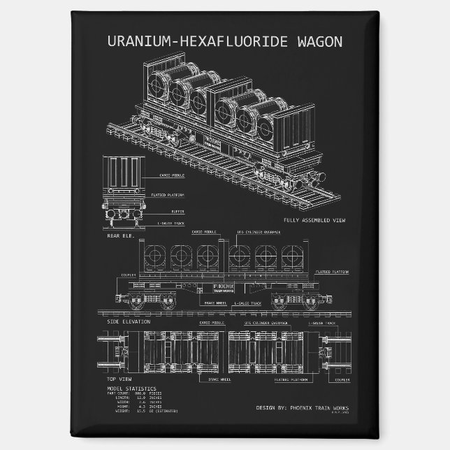 PTW Uranhexafluorid-Waggon "Blueprint" Magnet (Vorderseite)