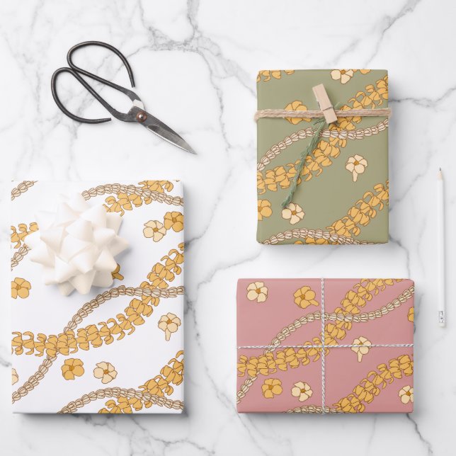 Puakenikeni Lei Wrapping Paper Flat Sheet Set 3 Geschenkpapier Set (Vorderseite)