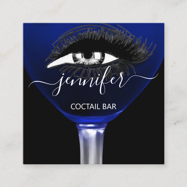 Pub Cocktail Blue Navy Wein Bar Drink Glass Logo Quadratische Visitenkarte (Vorderseite)
