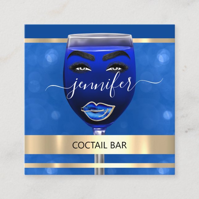 Pub Coctail Bar Drinks Restaurant Blue QRCODE Quadratische Visitenkarte (Vorderseite)
