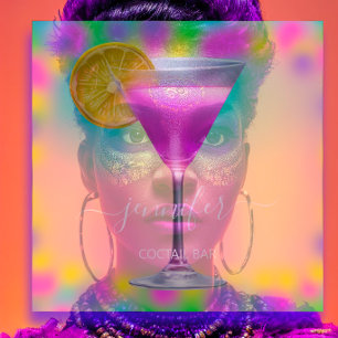 Pub Drinks Bar Restaurant Coctail Logo Pinky Quadratische Visitenkarte