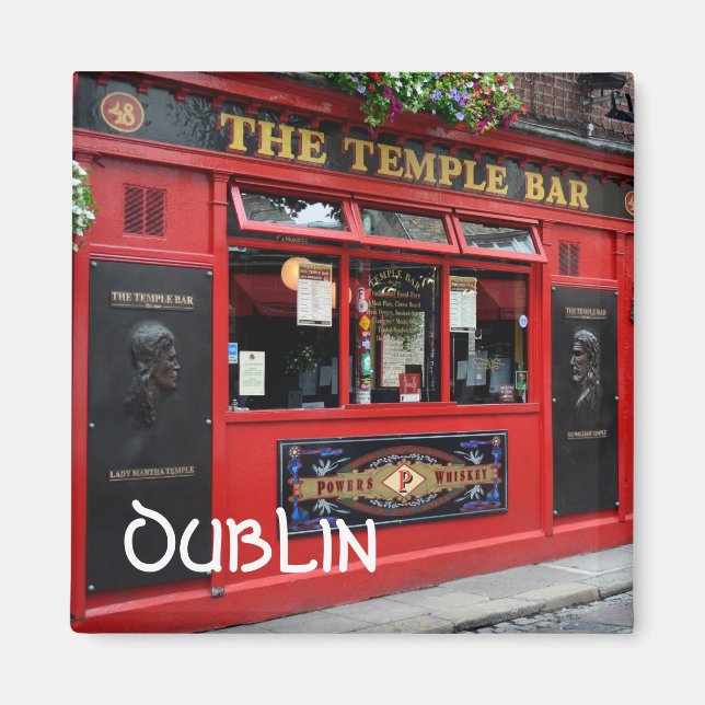 Pub-Quadratzoll aus Red Temple mit Text: Dublin Magnet (Vorne)