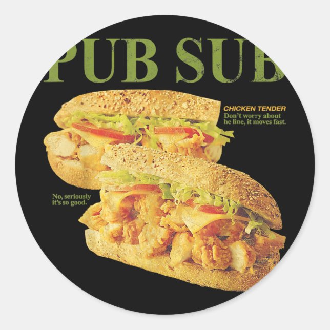 Pub Sub Chicken Tender Lustiger Sandwich  Runder Aufkleber (Vorderseite)