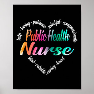 Public Health Nurse Heart Word Cloud Watercolor Poster