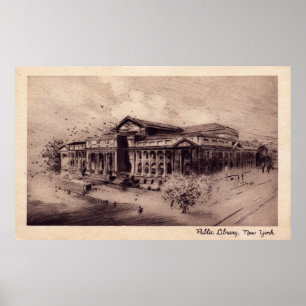 Public Library, New York City Vintag Poster