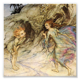 "Puck and a Fairy" Wasserfarbe von Arthur Rackham Fotodruck