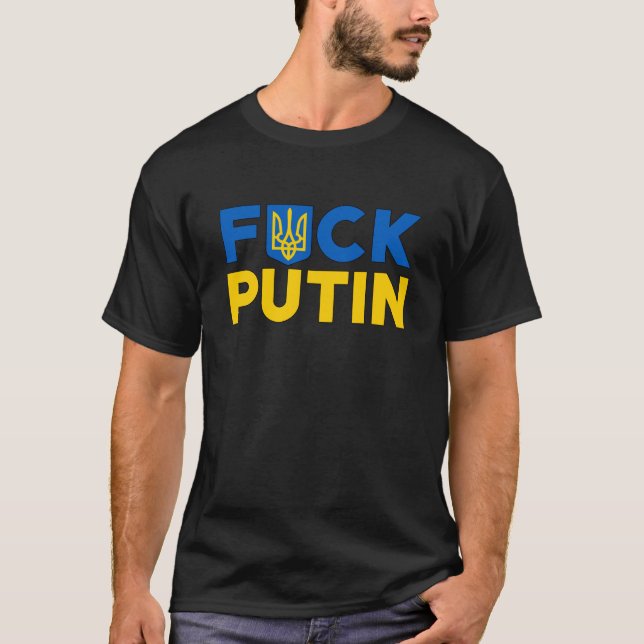 Puck futin gegen Putin ukrainische Flagge T-Shirt (Vorderseite)