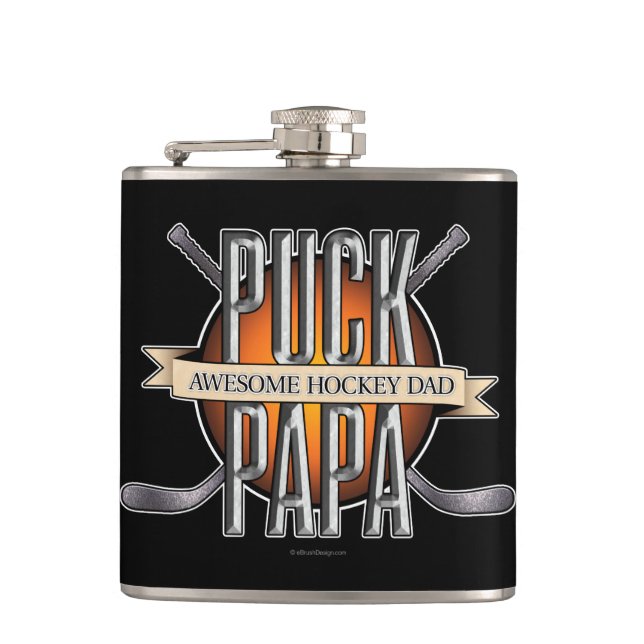 Puck Papa (Hockey-Vater) Flachmann (Vorderseite)