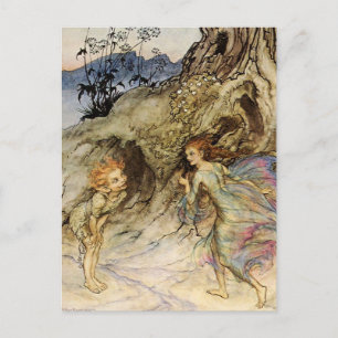 „Puck und eine Fee“ Aquarell von Arthur Rackham Postkarte