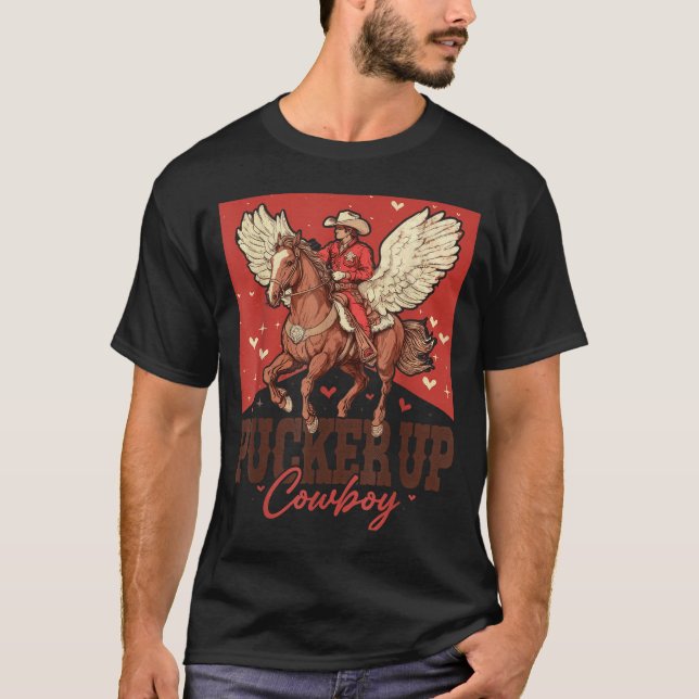 Pucker Up Cowboy Funny Western Valentines  T-Shirt (Vorderseite)