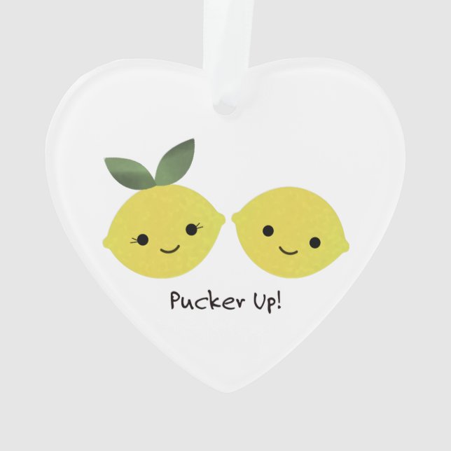 Pucker up Niedlich Kawaii Lemons Ornament (Rückseite)