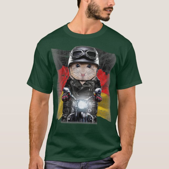 Pudding Dwarf Hamster auf Motorradflagge T-Shirt (Vorderseite)