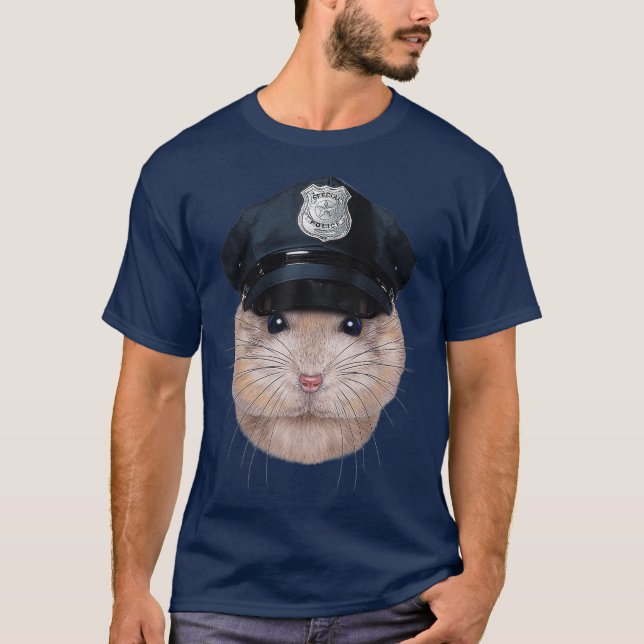 Pudding Dwarf Hamster in Police Officer Hat T-Shirt (Vorderseite)