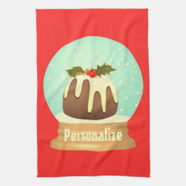 Pudding Schneeglobe Winterkuchen rot grün Geschirrtuch