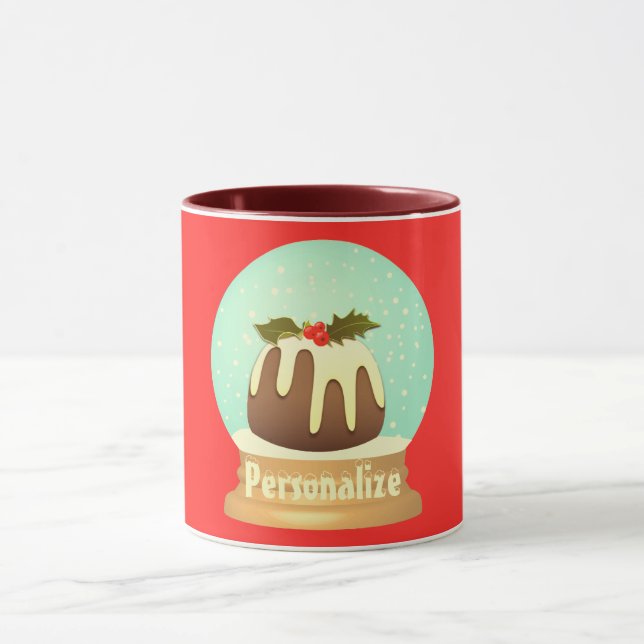 Pudding Schneeglobe Winterkuchen rot grün Tasse (Zentrum)