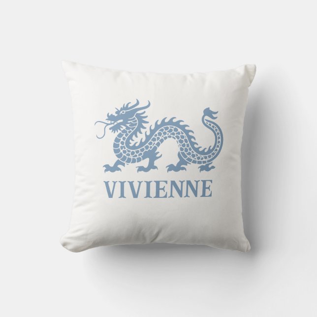 Puddle Blue Chinoiserie Dragon Individuelle Name Kissen (Vorderseite)
