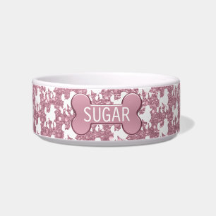Pudel auf rosa Glitter Hintergrund Napf